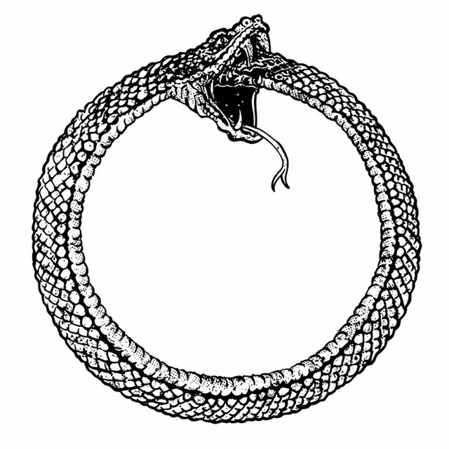 loft music cover art: black-and-white woodcut of an ouroboros snake eating its own tail